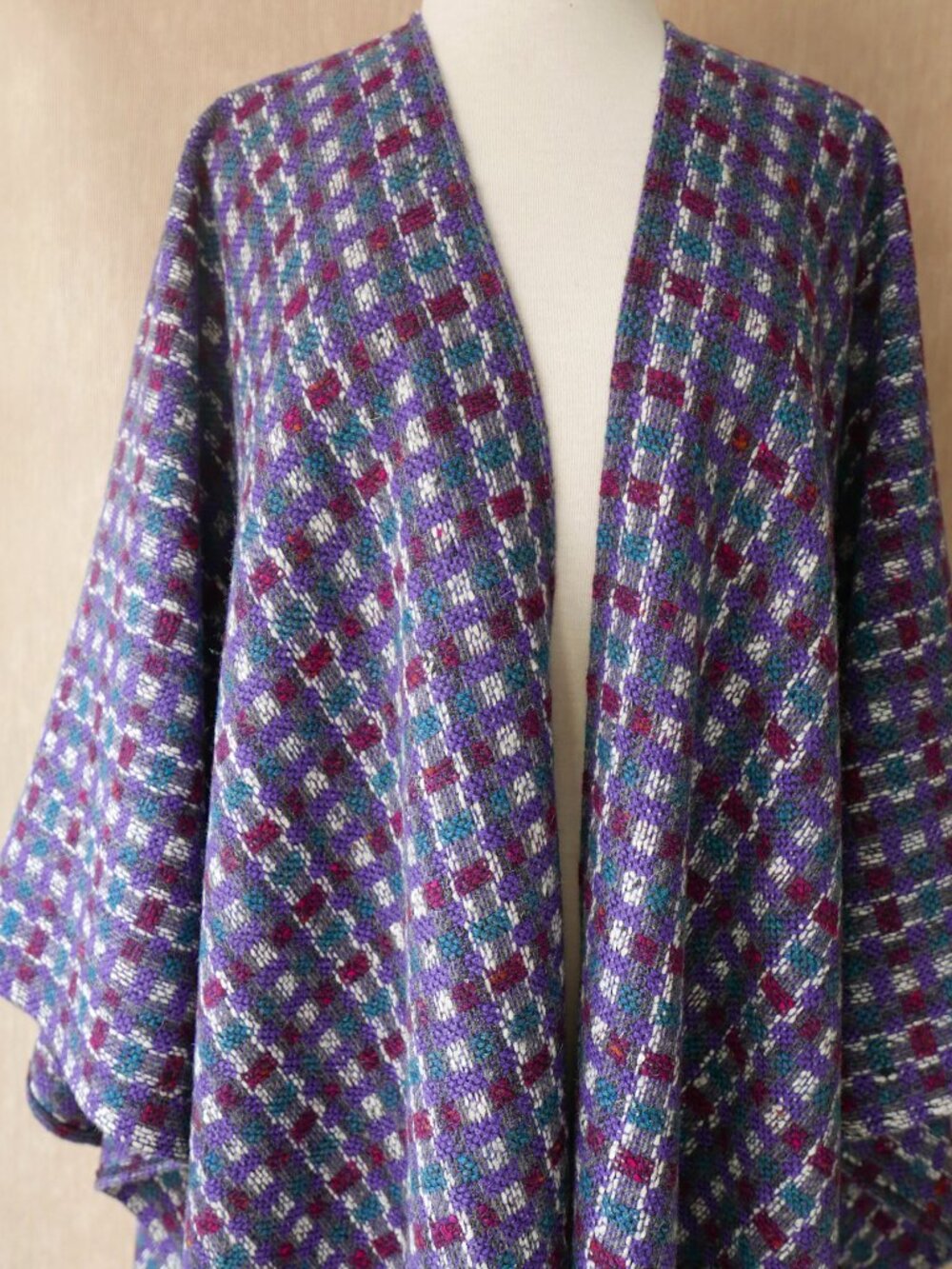 Purple Burgundy Wool Ruana Women, Boho Poncho